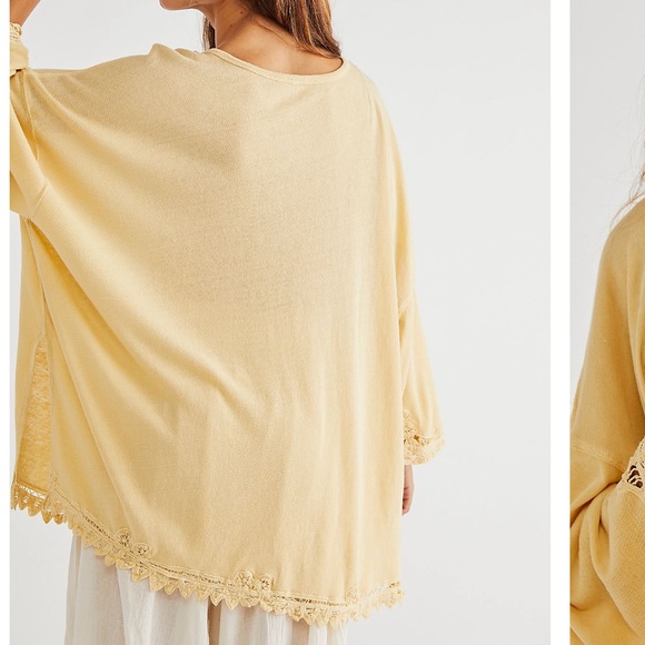 NEW FREE PEOPLE "Lydia" Lemon Tart Battenburg Lace Oversized Button Front Blouse - Picture 7 of 13